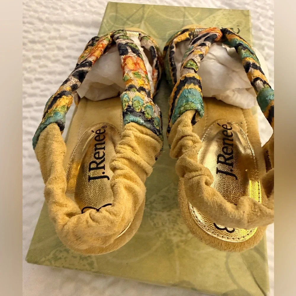 J.Renee Women's Sandals Heels Yolanda Yellow Lime Multi Eyelet Fabric Dressy NWT - Picture 5 of 16